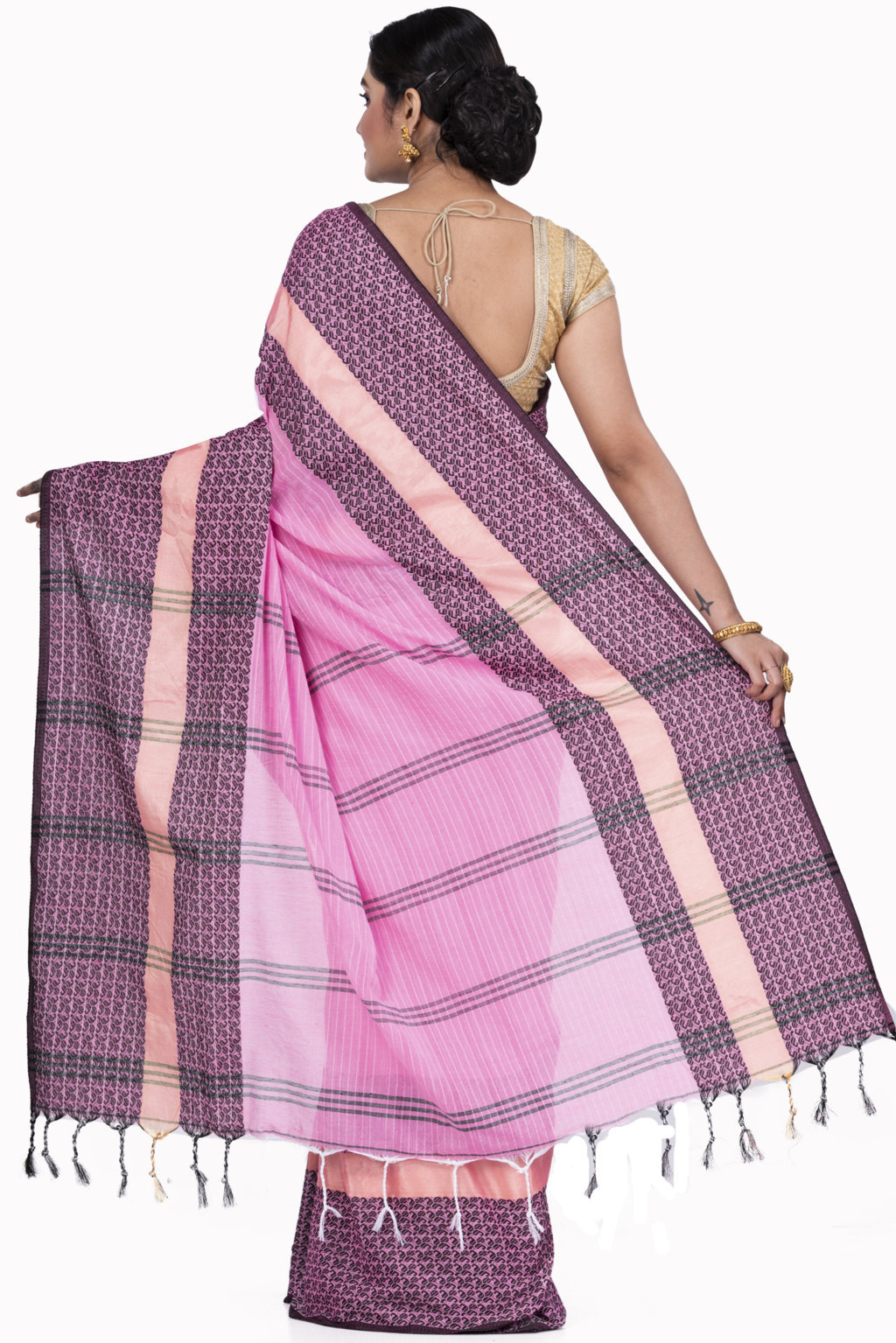 Pink Pure Cotton Souraovi_Hand Hand Loom Saree (673)